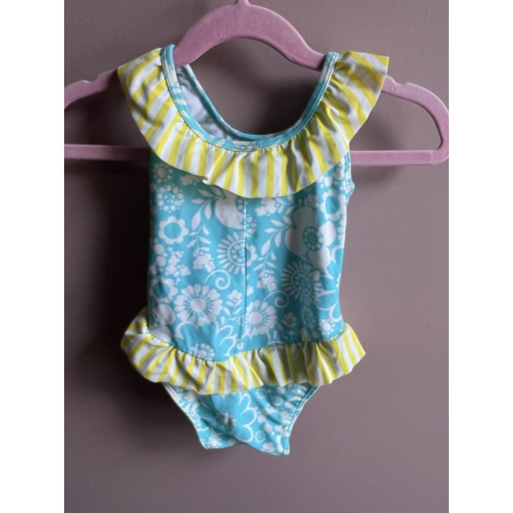 Hanna Andersson Flutter Sleeve One Piece Swimsuit Floral Blur‎ Yellow Size 3-6 M - Picture 8 of 10
